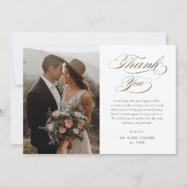Tarjeta De Agradecimiento Boda de escritura dorada elegante