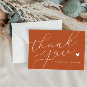 Tarjeta De Agradecimiento boda de escritura elegante de terracota