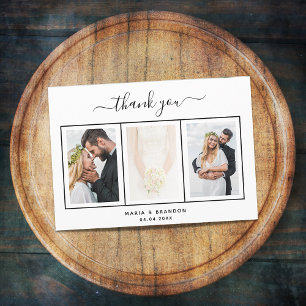 Tarjeta De Agradecimiento Boda de escritura en blanco negro fotográfico