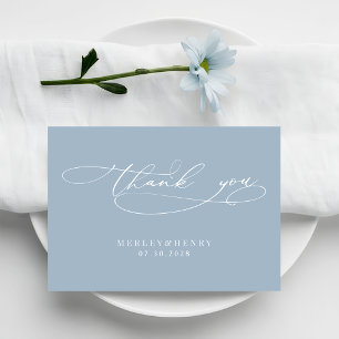 Tarjeta De Agradecimiento Boda de escritura en caligrafía simple azul polvor