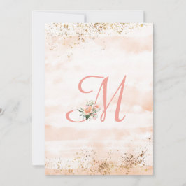 Tarjeta De Agradecimiento Boda de escritura floral de monograma rosa bonito