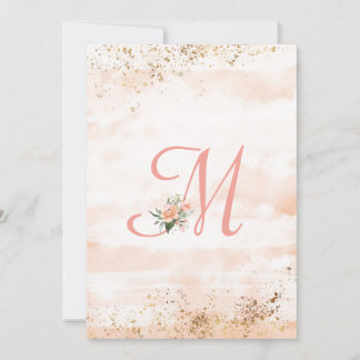 Tarjeta De Agradecimiento Boda de escritura floral de monograma rosa bonito