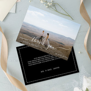 Tarjeta De Agradecimiento Boda de escritura fotográfica simple y moderna de 