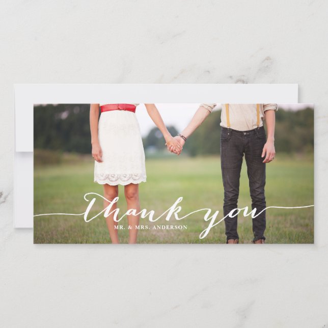 Tarjeta De Agradecimiento Boda de escritura manuscrita blanca Gracias Foto (Anverso)