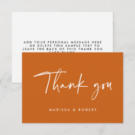 Tarjeta De Agradecimiento Boda de escritura manuscrita de Naranja quemado mo