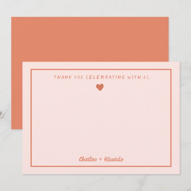 Tarjeta De Agradecimiento Boda de escritura manuscrita rosa y roja retro Gra (Anverso / Reverso)