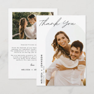 Tarjeta De Agradecimiento Boda de escritura Minimalista moderna Dos fotos