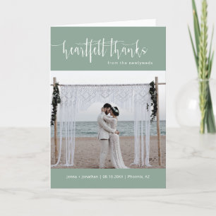 Tarjeta De Agradecimiento Boda de escritura Minimalista verde sabio foto dob
