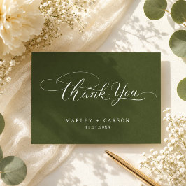 Tarjeta De Agradecimiento Boda de escritura moderna caligrafía verde oliva