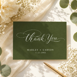 Tarjeta De Agradecimiento Boda de escritura moderna caligrafía verde oliva