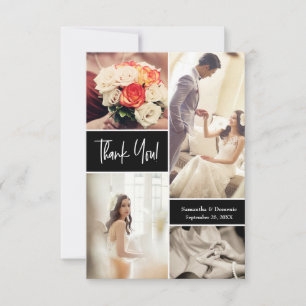 Tarjeta De Agradecimiento Boda de escritura moderna collage de fotos