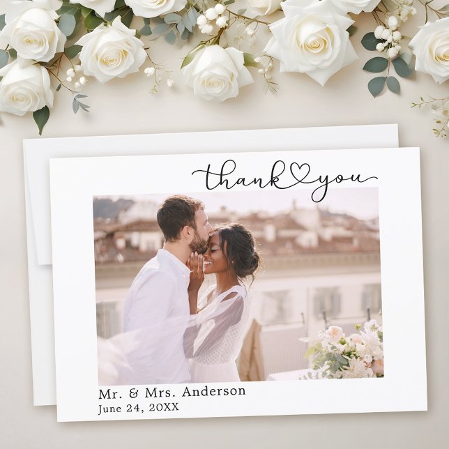 Tarjeta De Agradecimiento Boda de escritura moderna de caligrafía en tinta d (Customize to add text or more photos to back of card.)