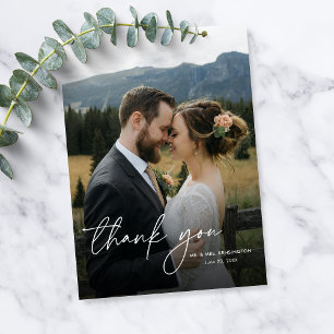 Tarjeta De Agradecimiento Boda de Escritura Moderna Simple y Elegante con 2