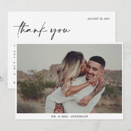 Tarjeta De Agradecimiento Boda de escritura negra caligrafía elegante simple