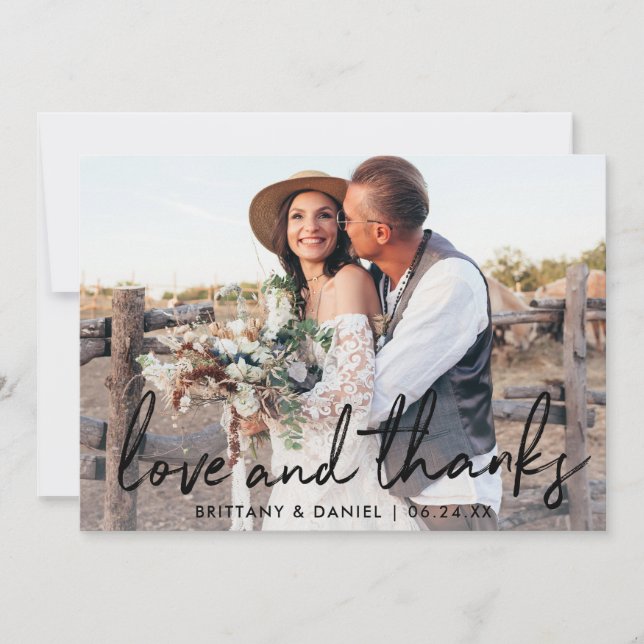 Tarjeta De Agradecimiento Boda de escritura negra manuscrita amor y agradeci (Anverso)