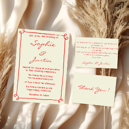 Tarjeta De Agradecimiento Boda de Escritura Roja Minimalista