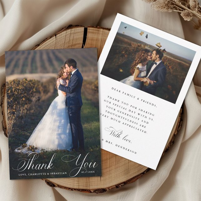 Tarjeta De Agradecimiento Boda de escritura romántica 2 Foto (Front & Back)