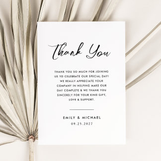 Tarjeta De Agradecimiento Boda de escritura simple y mínima en blanco y negr
