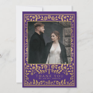 Tarjeta De Agradecimiento Boda de espadas medievales Purple Royal