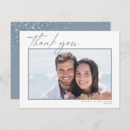 Tarjeta De Agradecimiento Boda de Esparkles Gracias Dusty Blue ID889