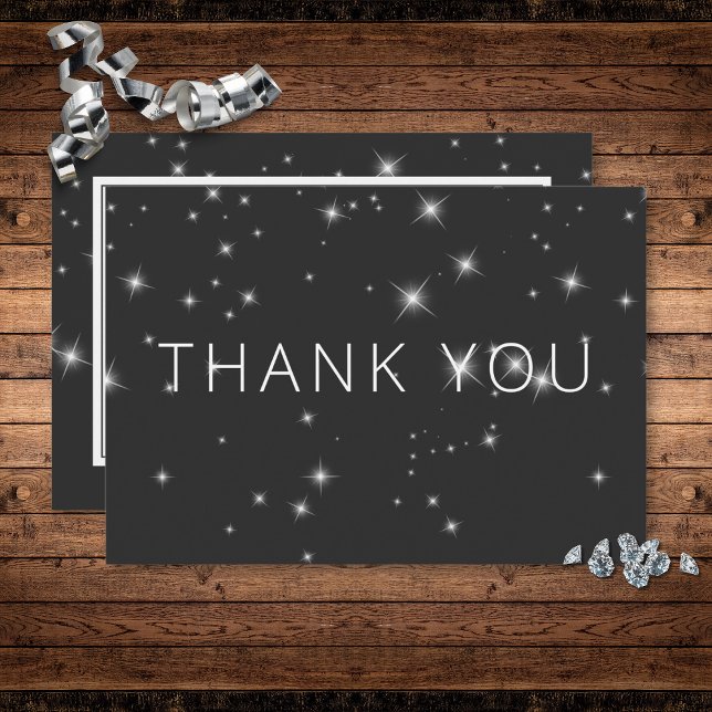 Tarjeta De Agradecimiento Boda de espuma de invierno negro de carbón vegetal (Modern Charcoal Black Winter Sparkle Wedding Thank You Card)