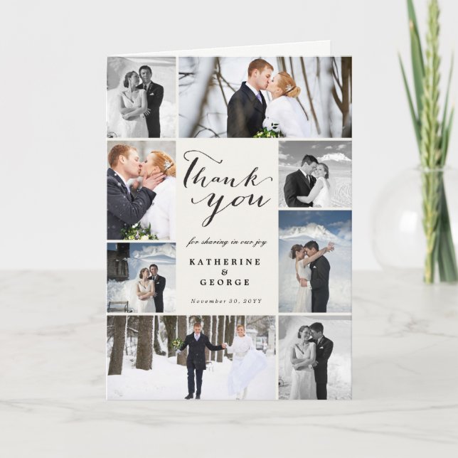 Tarjeta De Agradecimiento Boda de estilo multifotografía con estilo moderno  (Anverso)