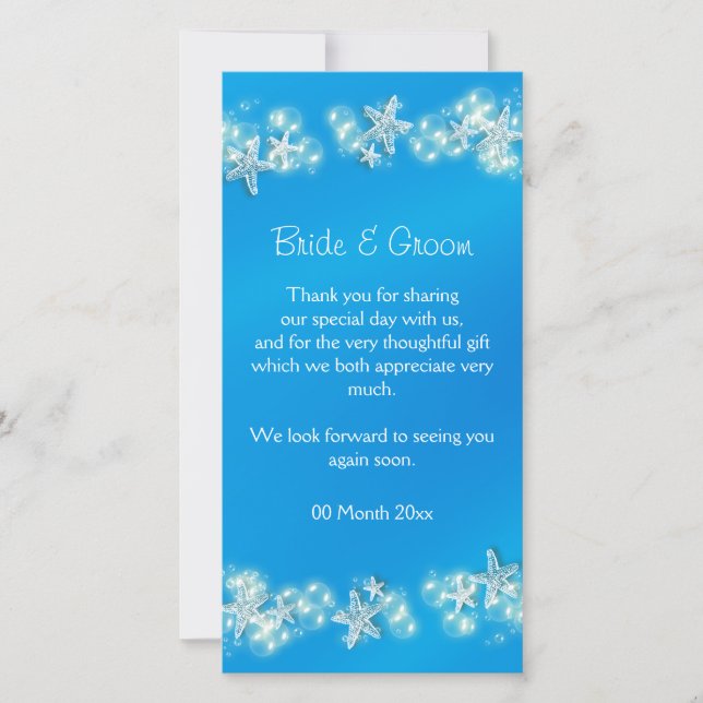 Tarjeta De Agradecimiento Boda de estrella de playa blanca azul (Anverso)