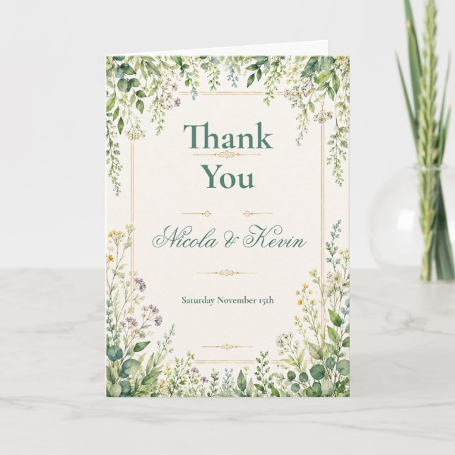 Tarjeta De Agradecimiento Boda de eucalipto (Anverso)