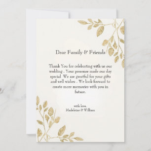 Tarjeta De Agradecimiento Boda de Eucalipto Botánico de Oro minimalista