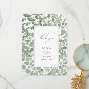 Tarjeta De Agradecimiento Boda de eucalipto en acuarela con flores verdes