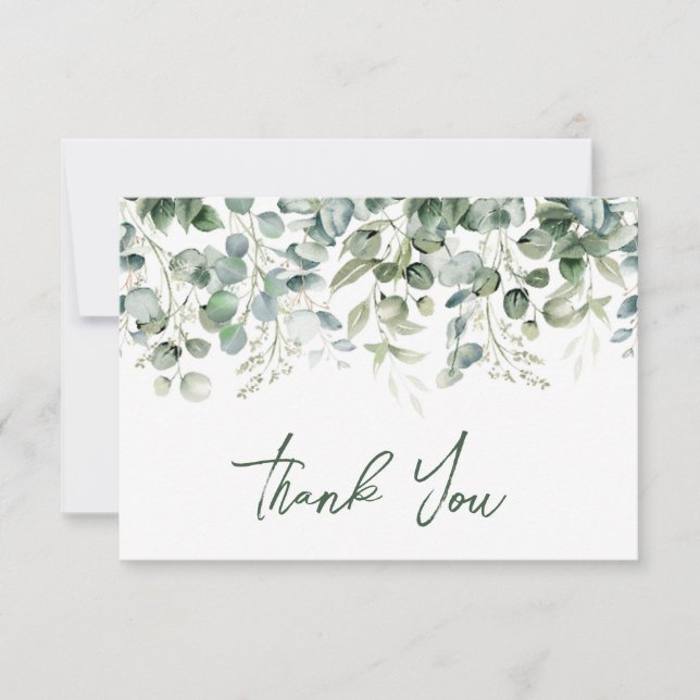 Tarjeta De Agradecimiento Boda de eucalipto verde acuarela (Anverso)