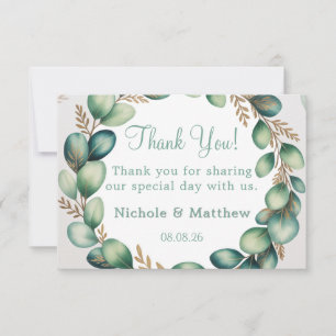 Tarjeta De Agradecimiento Boda de Eucalipto Verde Salvia y Verde Menta