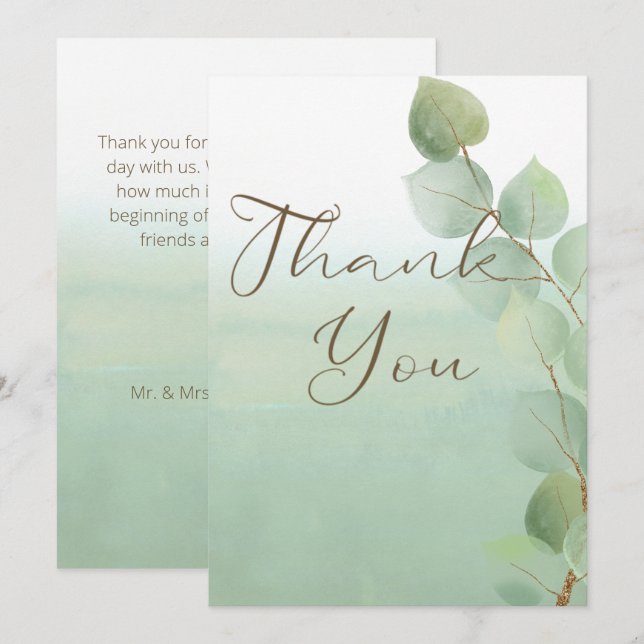 Tarjeta De Agradecimiento Boda de Eucalyptus (Anverso / Reverso)