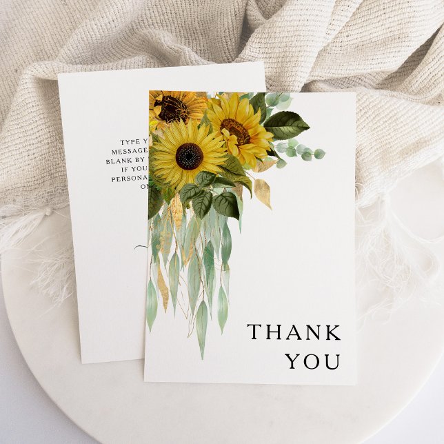Tarjeta De Agradecimiento Boda de Eucalyptus de girasol floral (Floral Sunflower Eucalyptus Wedding Thank You Card)