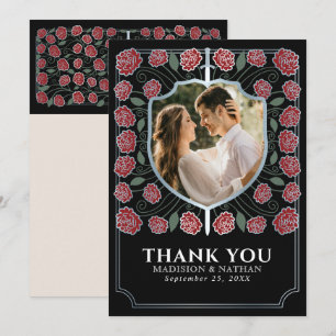 Tarjeta De Agradecimiento Boda de fantasías medievales Silver Sword Shield