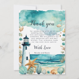 Tarjeta De Agradecimiento Boda de faro náutico