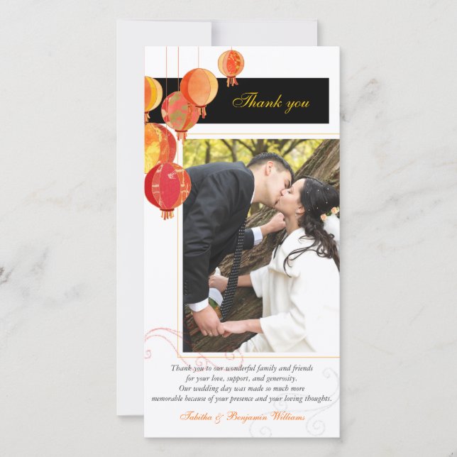 Tarjeta De Agradecimiento Boda de faroles asiáticos modernos gracias foto (Anverso)
