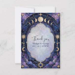 Tarjeta De Agradecimiento Boda de Fase Lunar Celestial en Azul Medianoche