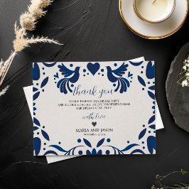 Tarjeta De Agradecimiento Boda de Fiesta Elegante de Floral Azul Otomí