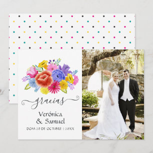 Tarjeta De Agradecimiento Boda de Fiesta Española Floral de Acuarela Foto