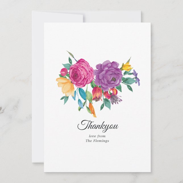 Tarjeta De Agradecimiento Boda de Fiesta floral acuarela (Anverso)
