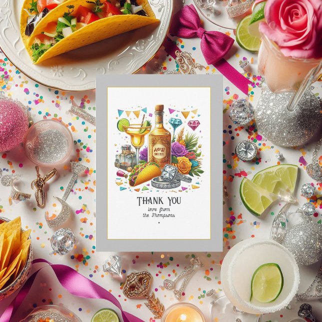 Tarjeta De Agradecimiento Boda de Fiesta Mexicana Taco y Tequila (Taco & Tequila Mexican Fiesta Wedding Thank You Card)