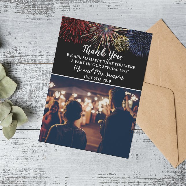 Tarjeta De Agradecimiento Boda de Fireworks Sky Cuarto de julio Gracias (Subido por el creador)