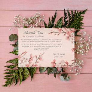 Tarjeta De Agradecimiento Boda de Flor de Cerezo Rosa de Primavera Elegante