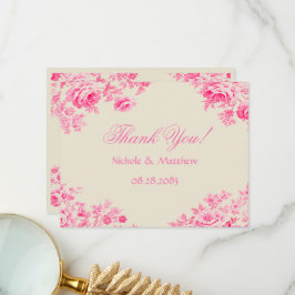 Tarjeta De Agradecimiento Boda De Flor De Toile Rosa Vintage