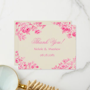 Tarjeta De Agradecimiento Boda De Flor De Toile Rosa Vintage