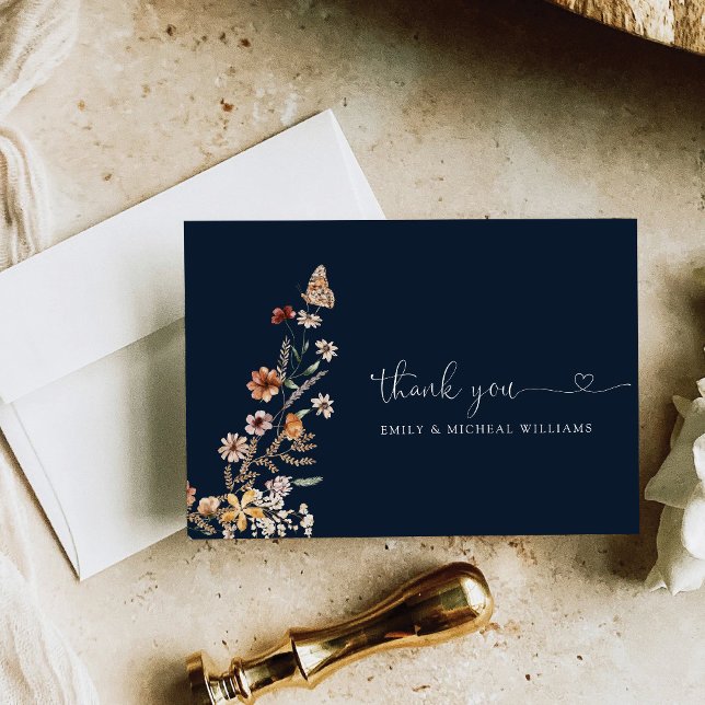 Tarjeta De Agradecimiento Boda de flor salvaje azul de la marina (Subido por el creador)