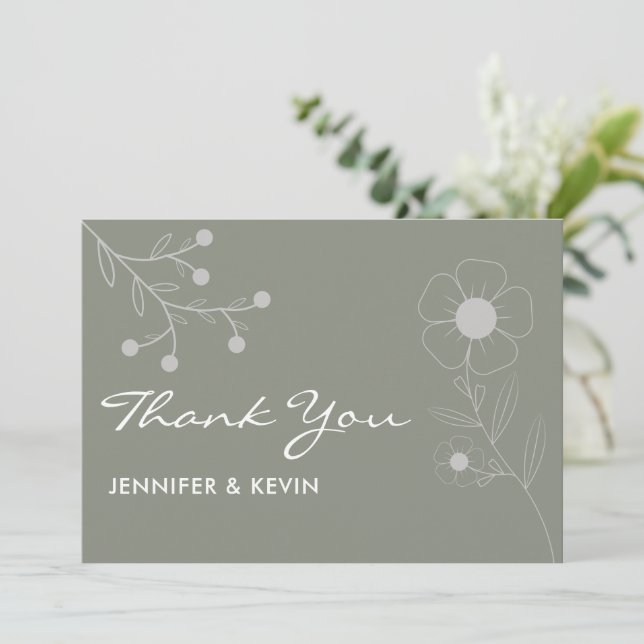 Tarjeta De Agradecimiento Boda de Flor Silvestre Boho Botanical Sage Green (Anverso de pie)