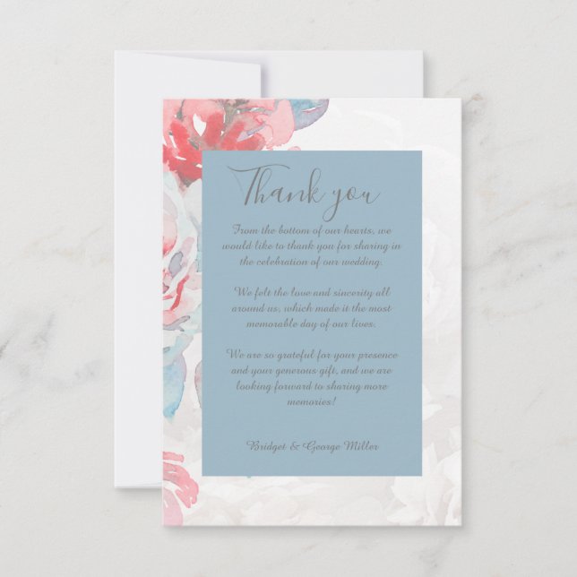 Tarjeta De Agradecimiento boda de flor silvestre floral azul (Anverso)