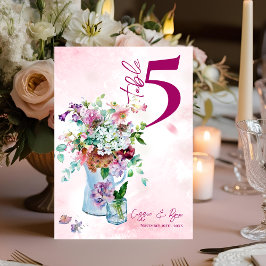Tarjeta De Agradecimiento Boda de Flor Silvestre Rústica Floral Rosa Número 